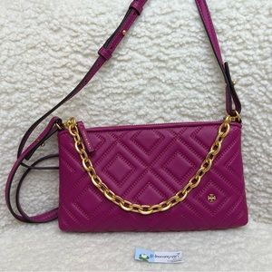 Tory Burch | Fleming Chain Party Fuchsia Leather Cross Body Bag